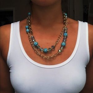 Blue and Gold Beaded Necklace